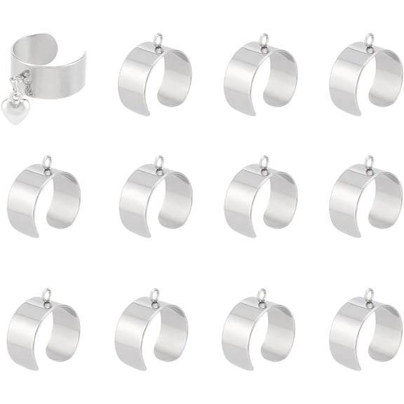 about 12Pcs Stainless Steel Ring 18.5mm Open Cuff Rings Charm Ring Components Adjustable Rings Women Rings Ring Base with Loop Finger Rings for Women Men Simple Ring Jewelry Making
