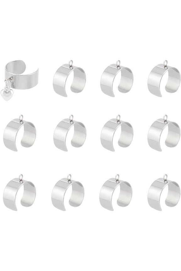 about 12Pcs Stainless Steel Ring 18.5mm Open Cuff Rings Charm Ring Components Adjustable Rings Women Rings Ring Base with Loop Finger Rings for Women Men Simple Ring Jewelry Making