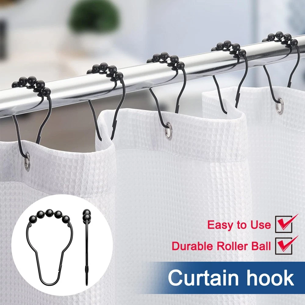 12Pcs Stainless Steel Shower Curtain Rings Metal Glide Shower Curtain Hooks