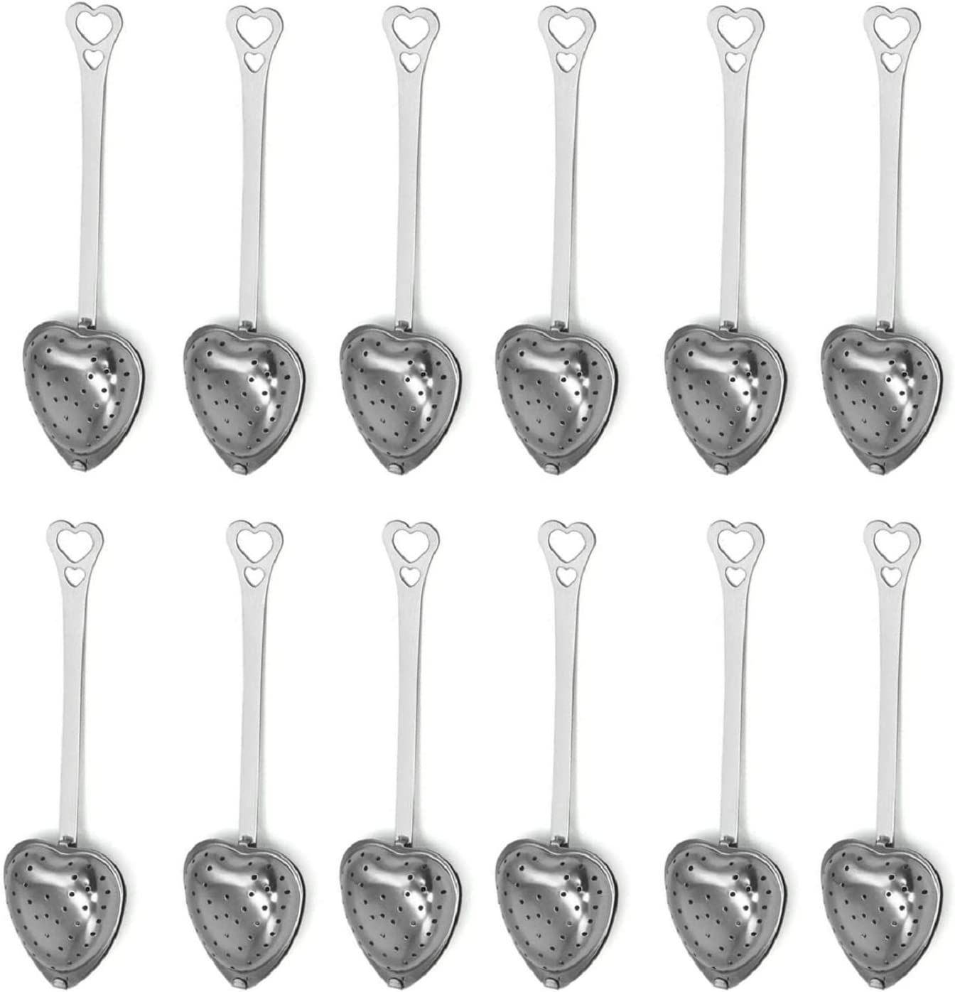 12Pcs Stainless Steel Tea Infuser Mesh Heart Shaped Tea Strainer Spoon ...