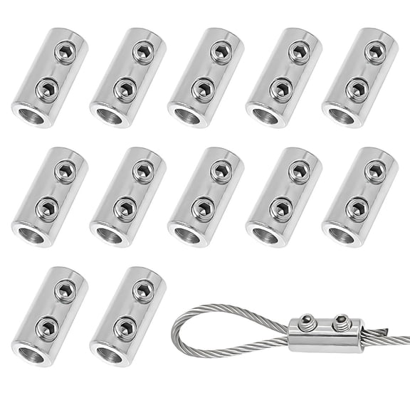 12Pcs Stainless Steel Wire Rope Locks Double Hole Clamps for Various Indoor And Outdoor Applications Easy to Install