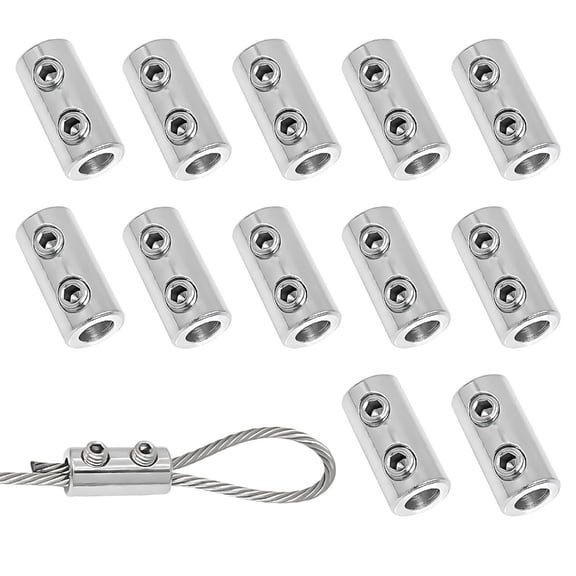 12Pcs Stainless Steel Wire Rope Locks Double Hole Clamps for Various Indoor And Outdoor Applications