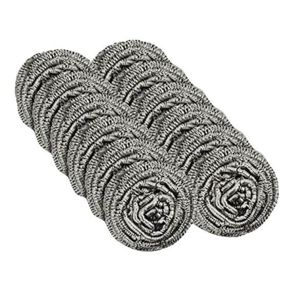 12Pcs Stainless Steel Wool Scrubber with Fine Wire Mesh & Ergonomic Handle, Scrubbing Scouring Brush Pads for Cleaning Stubborn Messes Fits Dishes, Pots, Pans, Grills and Sinks(Silver,2.7x2.7x1")