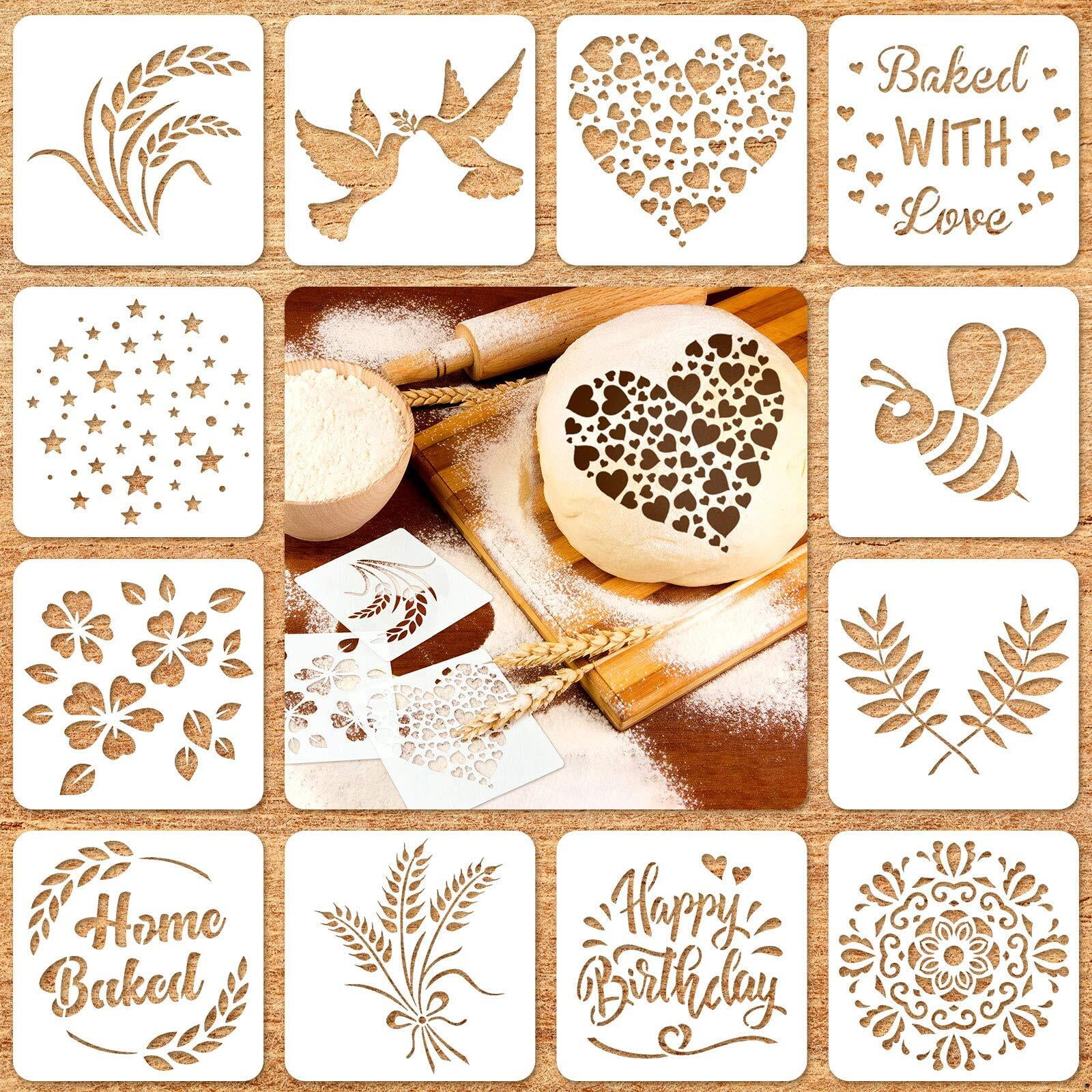 12-Piece Artisan Bread Stencils Set | Reusable PET Baking Stencils For Decorating Bread, Cakes, Cookies & Pies
