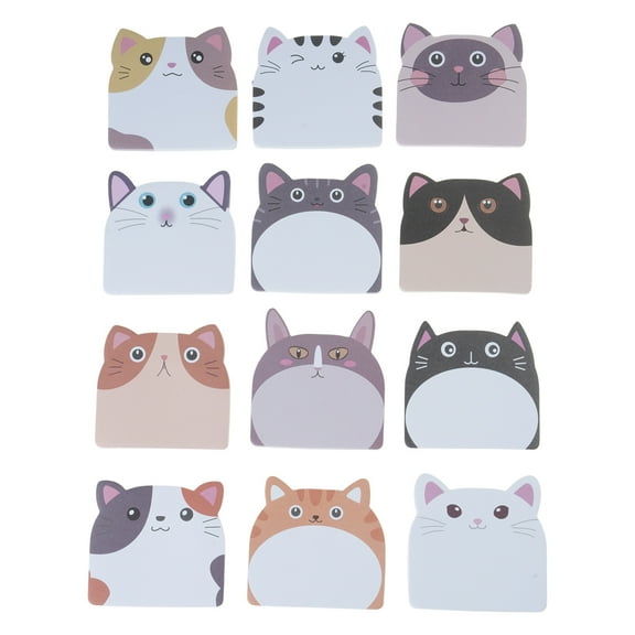 12Pcs Sticky Note Paper Cartoon Cats Note Paper Pocket Writing Pad Ashesive Memo Pad Unlined Note Paper 30 Sheets/Pad