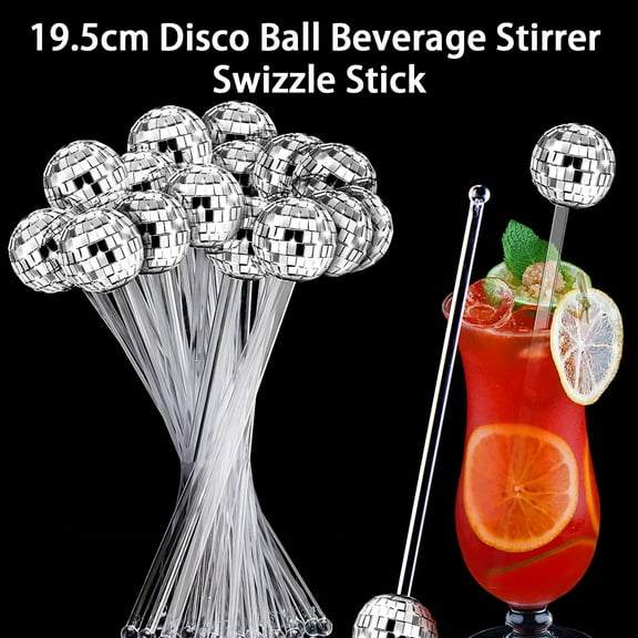 12Pcs Stirring Rod BPA Free Transparent Round Top Plastic 19.5cm Disco Balls Cocktail Stirrer Mixing Stick Household Supplies