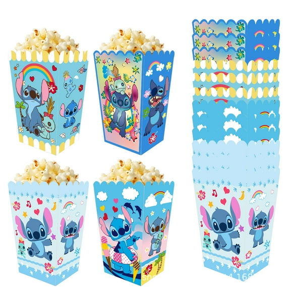 12Pcs Stitch Cartoon Animation Popcorn Box, Cartoon Animation Party Supplies, Birthday Party Decorations