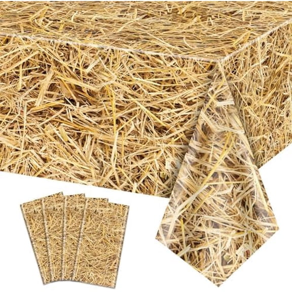 12Pcs Straw Tablecovers, Westtern Theme Birthday Tablecloths Plastic Farm Hay Table Cloths for Cowboy Western Party Supplies Farm, Hawaiian Luau, Hay Bales Party Decorations, 51 x 86inch