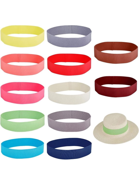 12Pcs Stretchable Hat Band Ribbons 1.4~1.6 Inch Wide Panama Hat Band Western Cowboy Hat Band Flat Elastic Hat Band Straw Hat Decoration for Women Men Straw Hat Accessories diy