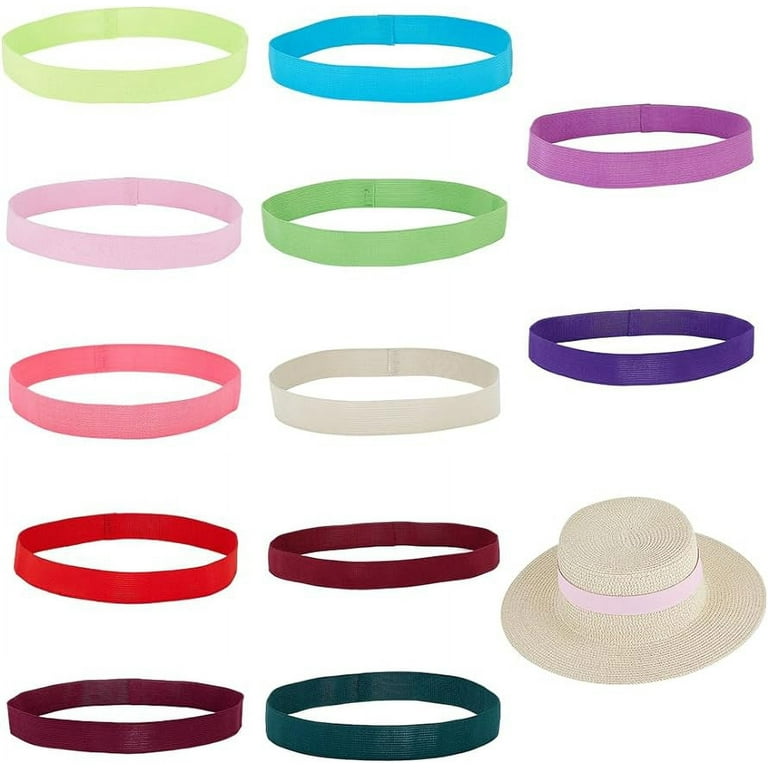 12Pcs Stretchable Hat Band Ribbons 1 Inch Wide Panama Hat Band Western Cowboy Hat Band Flat Elastic Hat Band