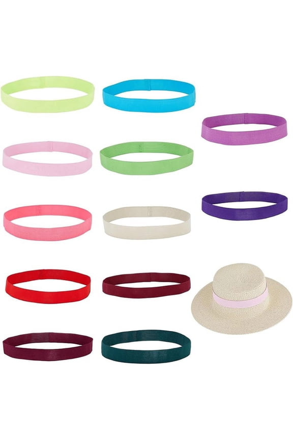 12Pcs Stretchable Hat Band Ribbons 1 Inch Wide Panama Hat Band Western Cowboy Hat Band Flat Elastic Hat Band