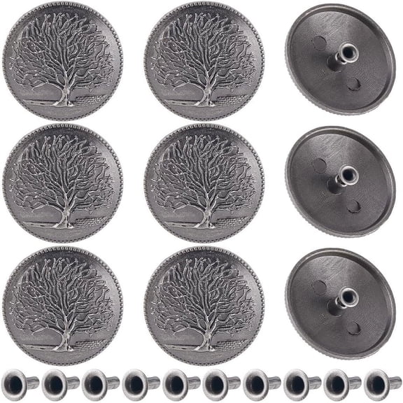 12Pcs Style Alloy Buttons with Screws for Purse Bags Leather Crafts Decoration Tree of Life 33mm
