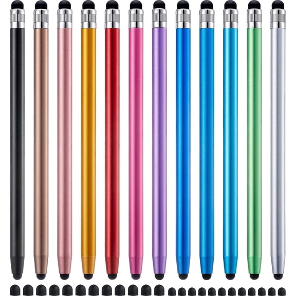 12Pcs Stylus Pen for Touchscreen, 2-in-1 High Precision & Sensitivity iPad/iPhone/Android Smartphones and Tablets Compatible with Touch Screens