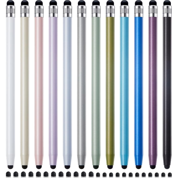 12Pcs Stylus Pen for Touchscreen, 2-in-1 High Precision & Sensitivity Stylus Pen for iPad/iPhone/Android Smartphones and Tablets Compatible with All Touch Screens