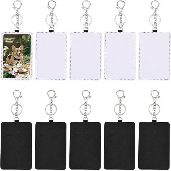 12Pcs Sublimation Card Holder Blank Leather ID Badge Holder DIY Heat Transfer Transportation Printable Card Case with Keychain