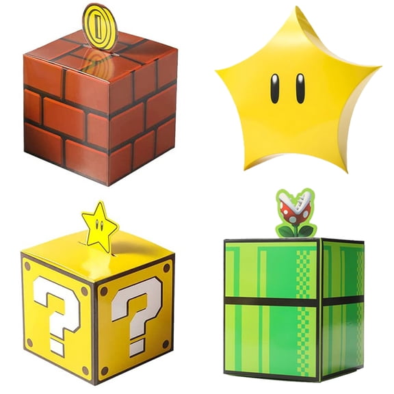 12Pcs Super Brothers Party Treat Boxes, Video Game Brick Blocks Treat Boxes for Super Brothers Themed Party Favors