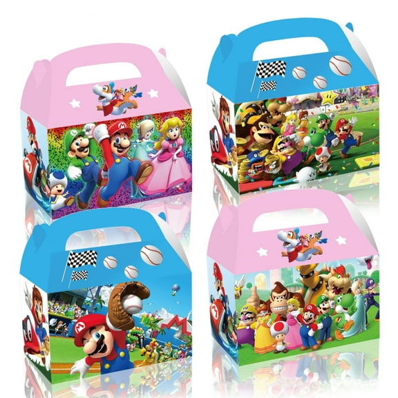 12Pcs Mario Theme Paper Boxes for Gift and Candy PackagingKraft Paper Gift Carton Birthday Party Supplies Decor for Kids.
