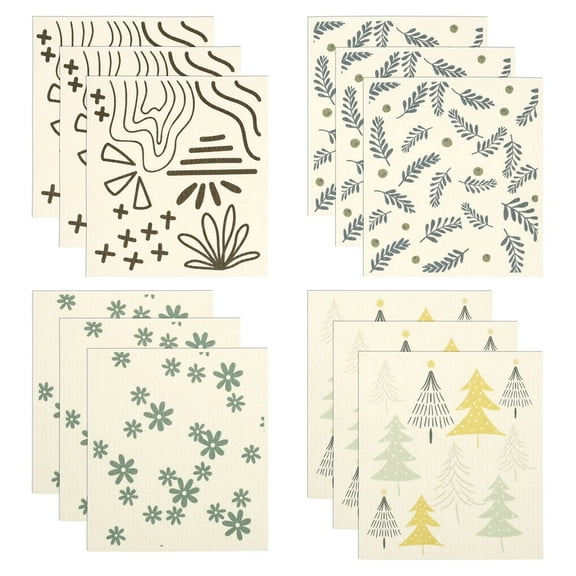 Xiyztok 12Pcs Swedish Dishcloths for Kitchen Reusable Kitchen Dish Towels Absorbent Kitchen Dishcloths Washable Kitchen Dish Rags Soft Cellulose Sponge Cloths Kitchen Wash Rag for Washing Dishes