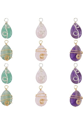 12Pcs Teardrop Gemstone Pendants Copper Wire Wrapped Stone Charm Colorful Quartz Pendant for DIY Jewelry Making Necklaces Crafts Findings Hole:3.4~3.6mm colorful
