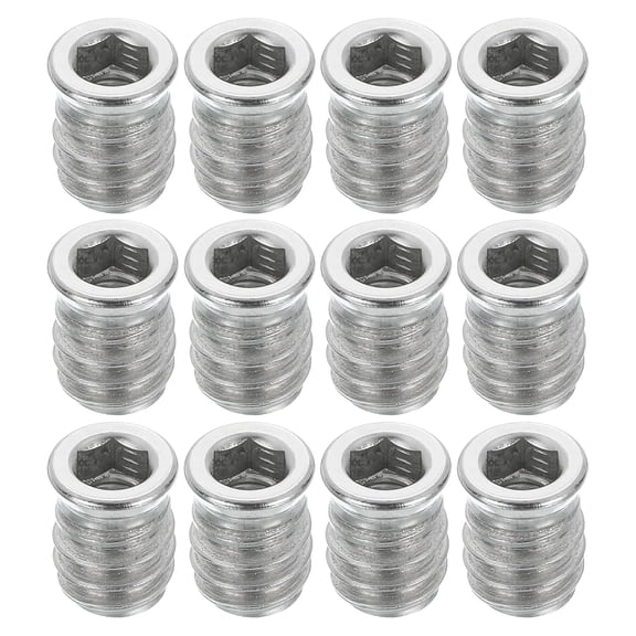 12Pcs Threaded Inserts Nuts, M6x15mm Hex Socket Drive Nut Inserts for Wood - 304 Stainless Steel Screws Furniture Screw in Nuts Bolt Fastener Connector Wood