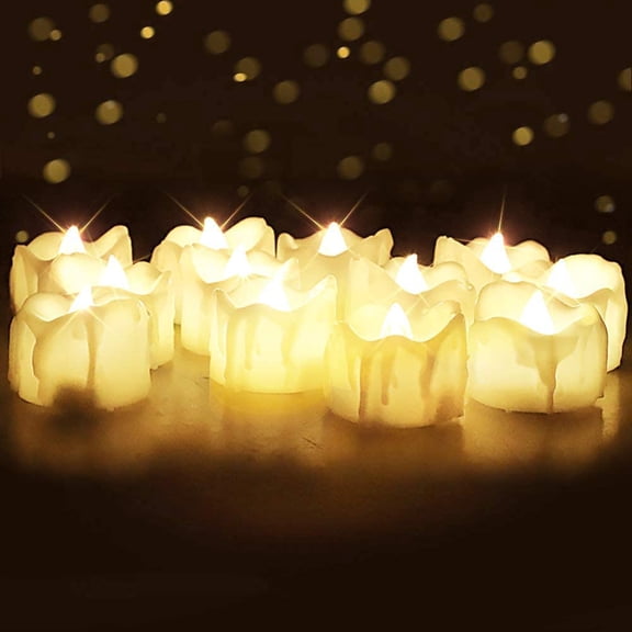 12Pcs Timer Tea Lights, Flameless Flickering Auto Tea Lights Battery Operated, Auto-On 6 Hours and Off 18 Hours Everyday, Batteries Included, Long-Lasting, White Base, No Remote