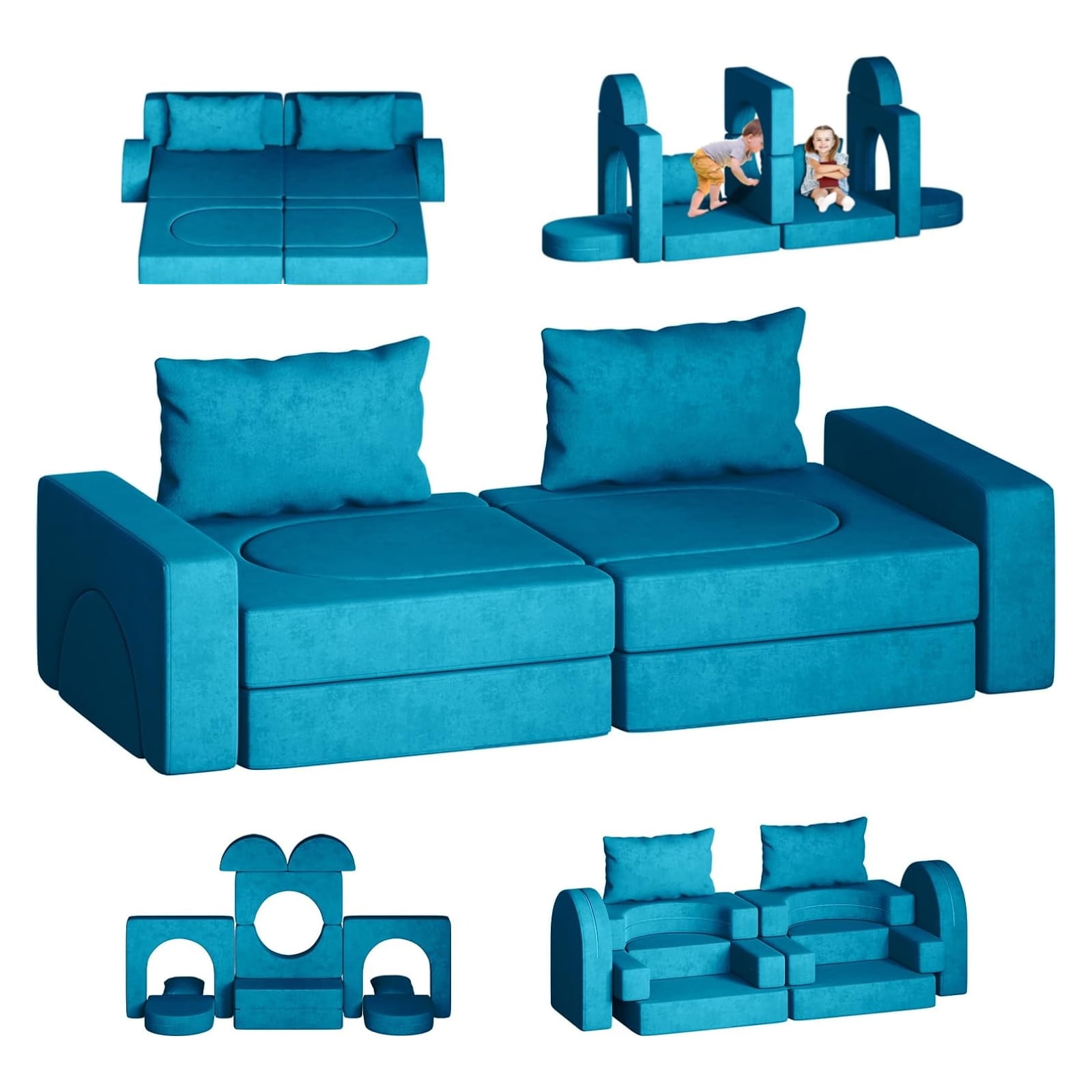 12Pcs Toddler Couch with 2 Pillows, Wanan Kids Couch Kids Sofa Couch Fold Out Couch for Playroom