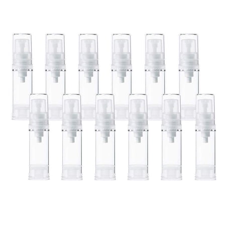 12Pcs Transparent Airless Pump Press Bottle Portable Plastic Vacuum Bottle Empty Refillable Sample Travel Container Jars Vials Pots Makeup Holder for Lotion Essence Emulsion Foundation (5ml/0.17oz)