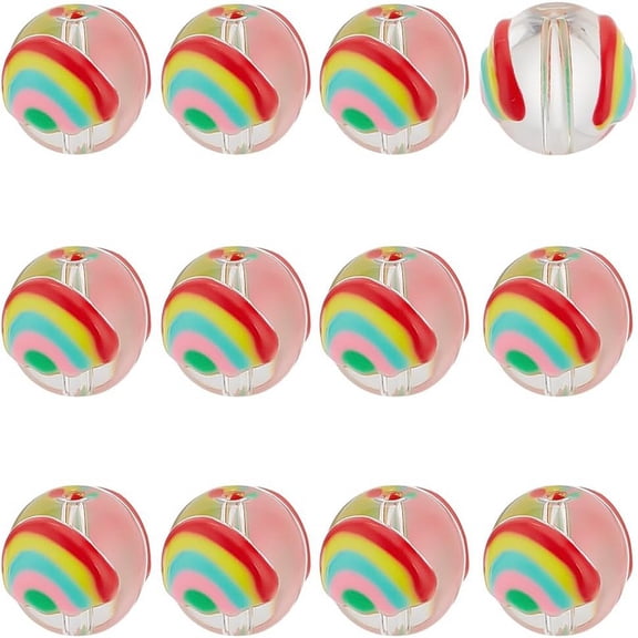 12Pcs Transparent Glass Beads Hand Drawn Beads Fruit Rainbow 11x13x12mm Hole: 1.6mm DIY
