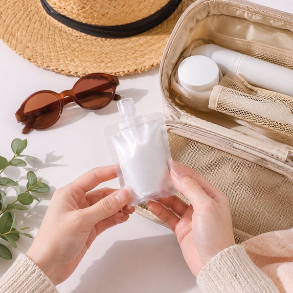 12Pcs Transparent Portable Fluid Packing Bags,New Travel Size Refillable Empty Squeeze Pouch, Premium Clear Travel Pouches for Toiletry, Lotion Shampoo Shower Gel Squeezable Bags (100ml)