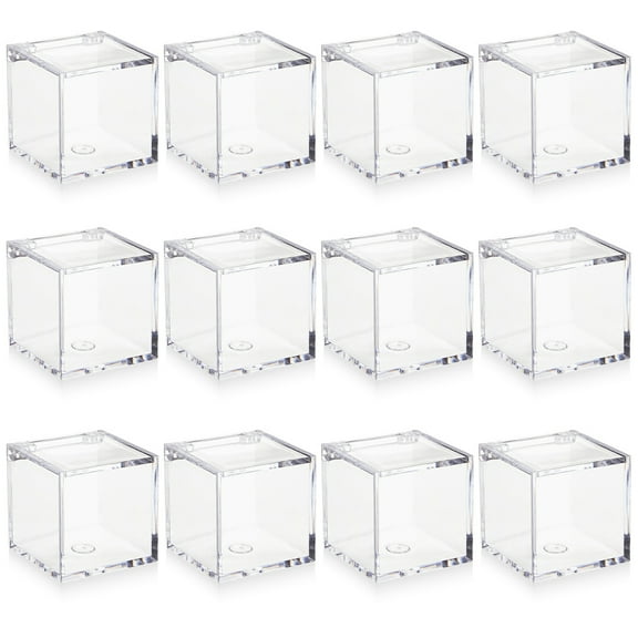 12Pcs Transparent Square Candy Boxes Clear Flip-Top Candy Boxes Biscuit Boxes Cube Snack Container