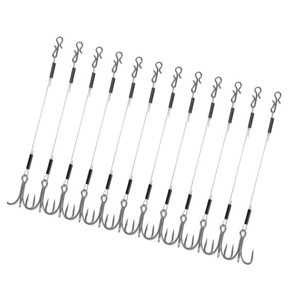 12Pcs Treble Hooks 6/8/10cm 40lbs Fluorocarbon Line for Jigs Head Walleye Bass Fishing Tackle Accessories