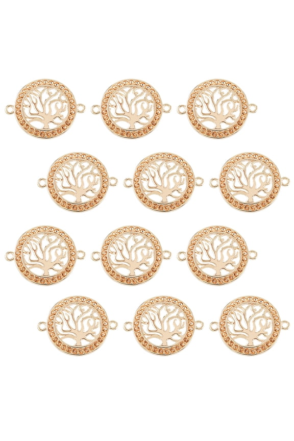 12Pcs Tree of Life Charms with Double Loops 18K Gold Plated Brass Connector Charms Blank Rhinestone Tray Charms for Jewelry Making Hole: 1.6mm
