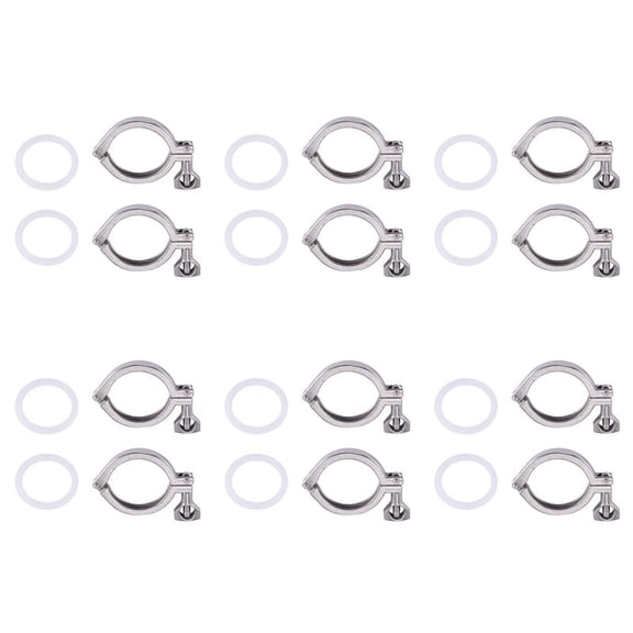 12Pcs Tri-Clamp Steel Single Pin Heavy Duty Tri Clamp with Wing Nut for Ferrule TC with Silicone Gasket 2 Inch