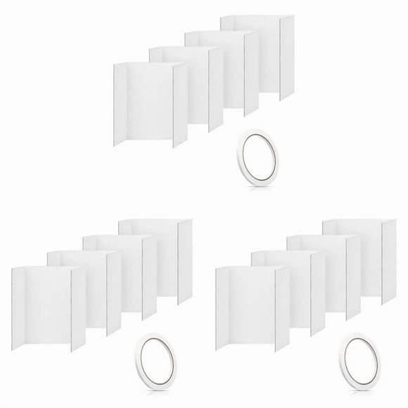 12Pcs Trifold Poster Board,21.5x14 Inches Small White Poster Board Comes with Sticky Accessories,Corrugated Presentation,12 x cardboard 3 x double-sided tape,White
