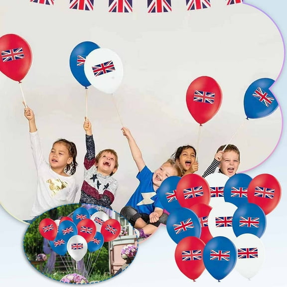 12Pcs UK 70th Anniversary Latex Balloons, Union Jack Pattern Party Decor, Festive Balloon Set for Street Party, Home, Celebration & Royal Commemoration, White Red Blue
