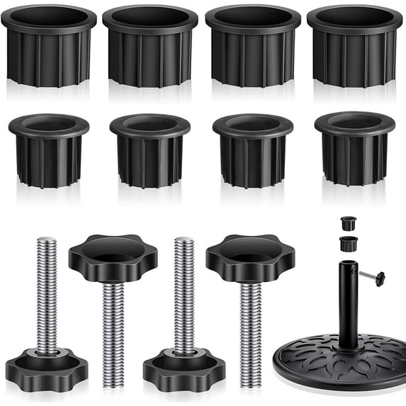 12Pcs Umbrella Base Stand Hole Ring Plug Cover and Cap Umbrella Stand Replacement Part with M8 Thread Replacement Hand Knob Threaded Plastic Knobs Patio Umbrella Handle Replacement Parts, Black
