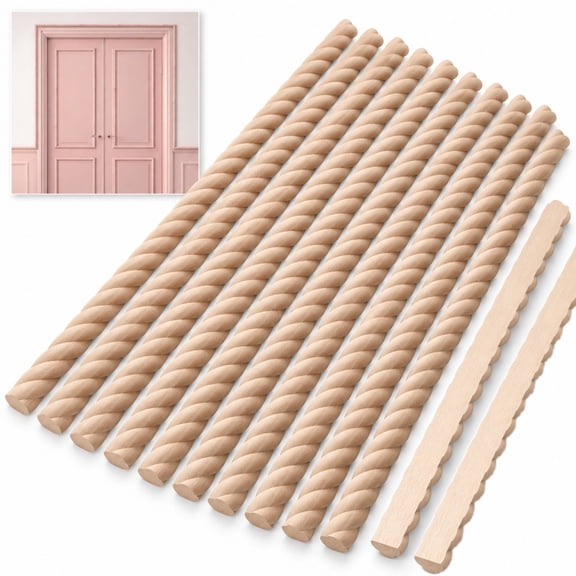 12Pcs Unfinished Wood Molding Decorative Twist Trim Half Round Wood Strip, 15.70.550.28 Inch Raw Carved Wooden Accent for Cabinet Furniture Wall Upgrade DIY Craft Project, Beige