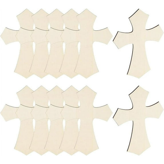 12Pcs Unfinished Wooden Cross 11.8*8.7" Beige Cross Wood Cutouts Cross Shaped Wood Pieces Wooden Cross DIY Crafts Cut Out for Sunday School Church Table First Communion Home Decoration