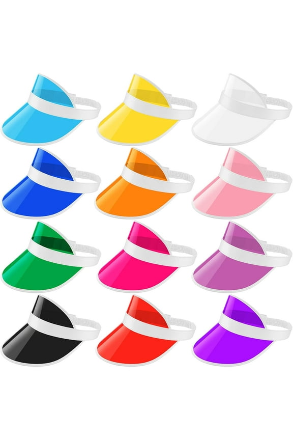 12Pcs Unisex Plastic Sun Visors Hats Clear UV Protection Cap for Men Women Sports Outdoor Golf Activities