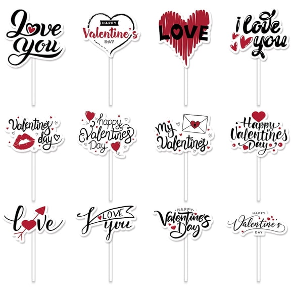 12Pcs Valentine'S Day Cake Inserts Wedding Cake Decoration Party Cake Flags Propose Dessert Topper Letter Decor Picks