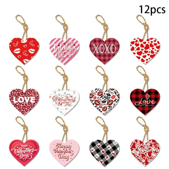 12Pcs Valentine's Day Gift Tags with String, 3.5 Inch Happy Valentine's Day Paper Hangtags, Heart Valentine Gift Tags for Gift Wrap, Bags, DIY Craft