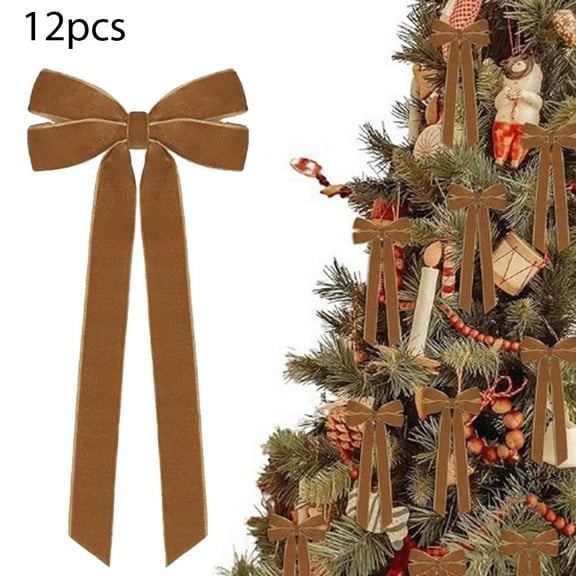 12Pcs Velvet Bows Christmas Tree Decorations,5in x 10in Xmas Ornaments Outdoor Decorations Birthda Indoor For Christmas