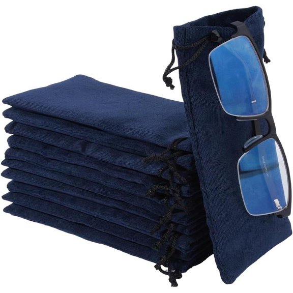 12Pcs Velvet Glasses Storage Drawstring Bag Cotton Lining Rectangle Midnight Blue 18x9x0.3cm