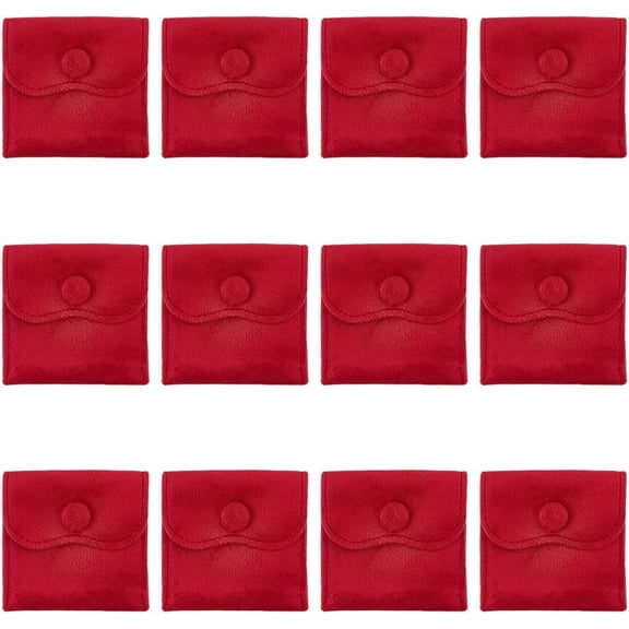 12Pcs Velvet Jewelry Pouches Jewelry Gift Bags with Snap Button for Ring Necklace Earring Bracelet Storage FireBrick 7x6.9x0.2cm for DIY