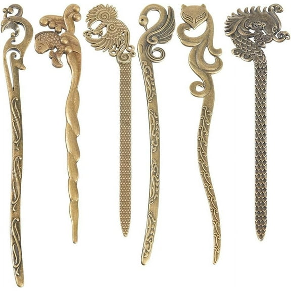 12Pcs Vintage Bookmarks Metal Bronze Alloy Hairpin Stripe Bookmarks Chinese Style Dragon Phoenix Book Marks Smart Animal Fox Bookmarkers Assorted Retro Bookmark Blanks for Bookworm for DIY