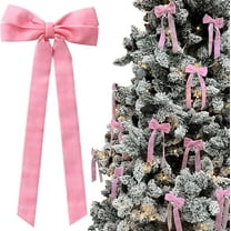 12Pcs Vintage Velvet Ribbon Bows Christmas Tree Decorations,5in x 10in Pink Xmas Ornaments for Tree Home Party Front Door Wreath Holiday Decor
