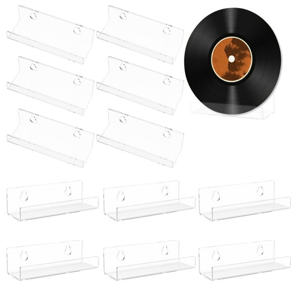 12Pcs Vinyl Record Holder Wall Mounted Record Shelf 2 Installation Ways Floating Album Record Stand Clear Record Display Rack for Vinyl Record Photo Frame Magazine 4x1.4x1.2 inch