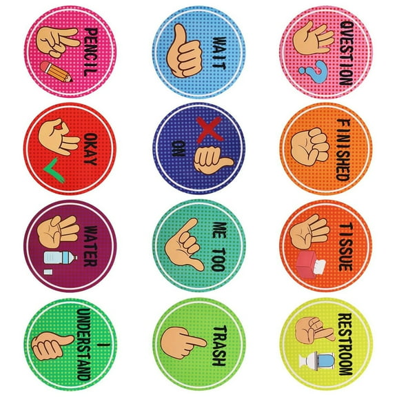 12Pcs Visual Hand Posters for Classroom, Nonverbal Communication & Special Needs Learning Aid, Decor