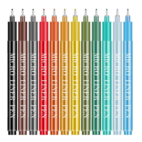 12Pcs Waterproof Colorful Fine Liner Pen 0.5MM Needle Tip Drawing Pen for Artist Beginner Sketching Art Illustrations
