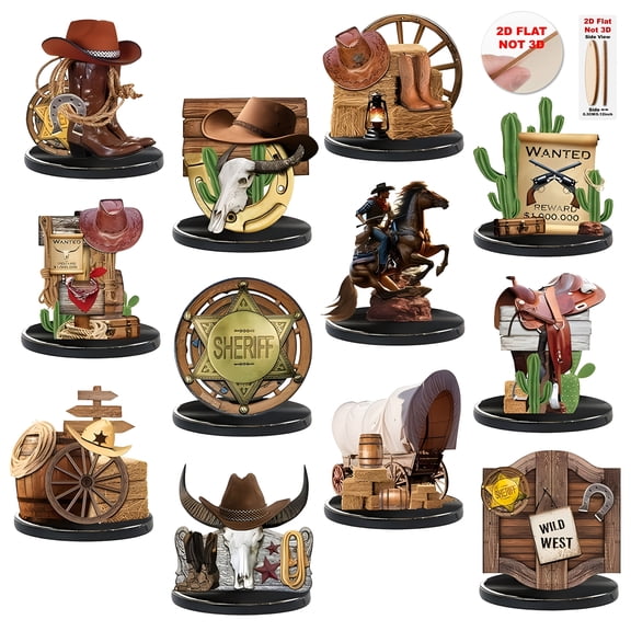 12Pcs Western Cowboy Tabletop Decor, Wooden Cowboy Centerpieces for Tables, Western Party Decorations for Cowboy Themed Parties, Birthdays, Weddings, and Office Decor
